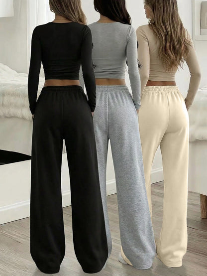 3pcs Spring And Summer Trendy Versatile Long Pants [Soft Joggers] Sizes Run Large, It Is Recommended to Choose One Size Smaller. Women's Soft Joggers - Loose Fit, Elastic Waistband with Drawstring, Double Side Pockets - Machine Washable