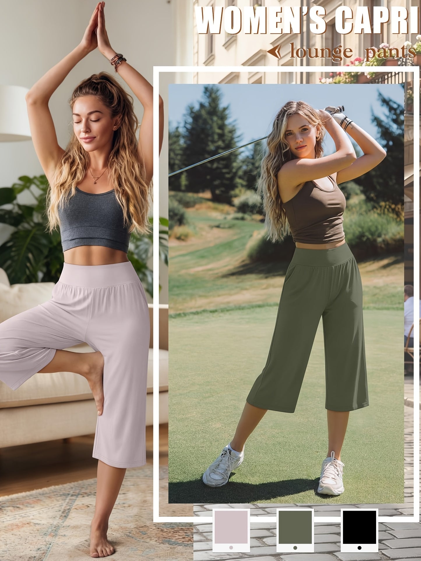3 Pack Capri Pants For Women Loose Lounge Cropped Sweatpants Joggers Yoga Capri With Pockets