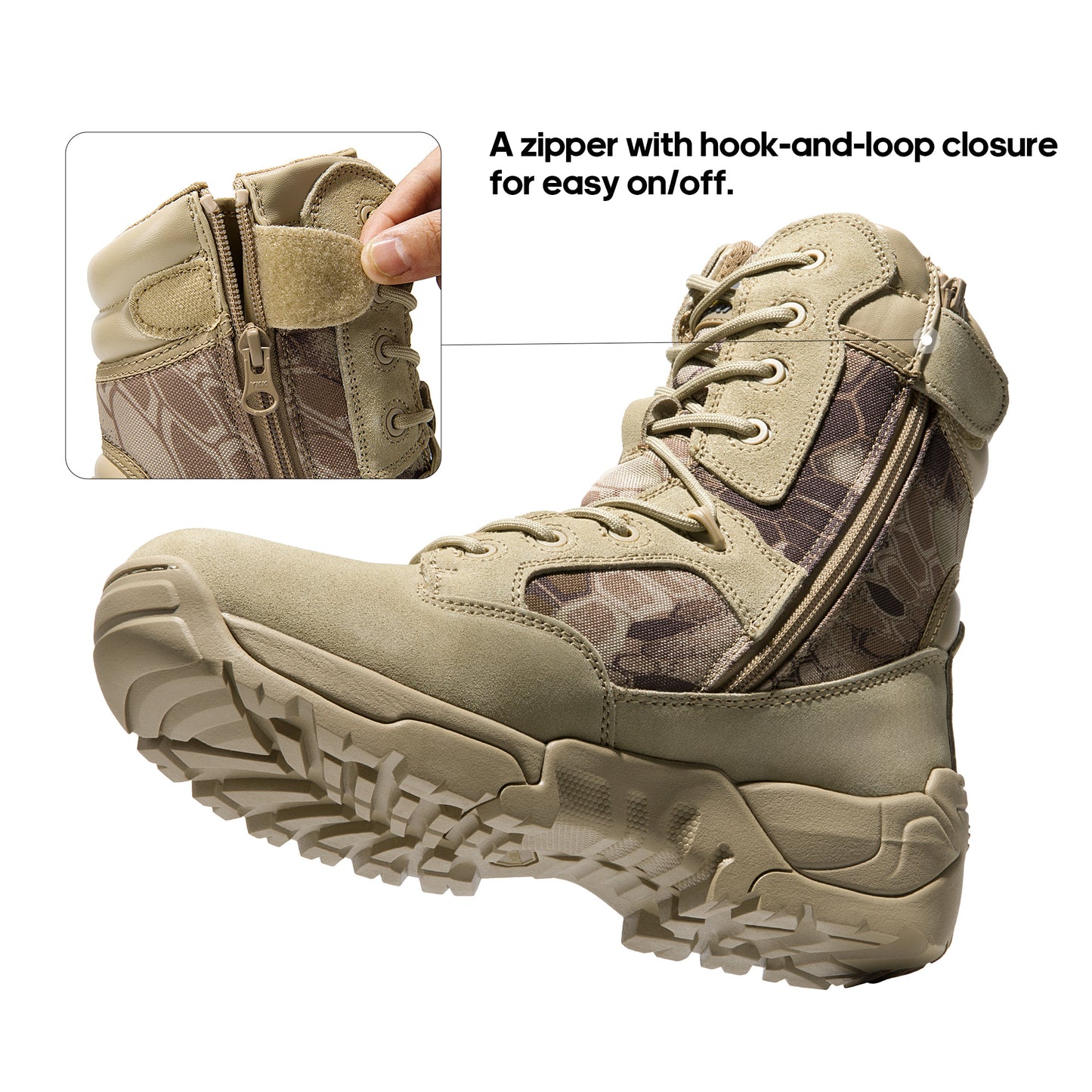 NORTIV 8 Men's Tactical Boot Waterproof Lightweight Comfortable Boots for Work Motorcycle Combat Boots Side Zipper Hiking Outdoor Climbing Activities All Day All Season Christmas Gifts