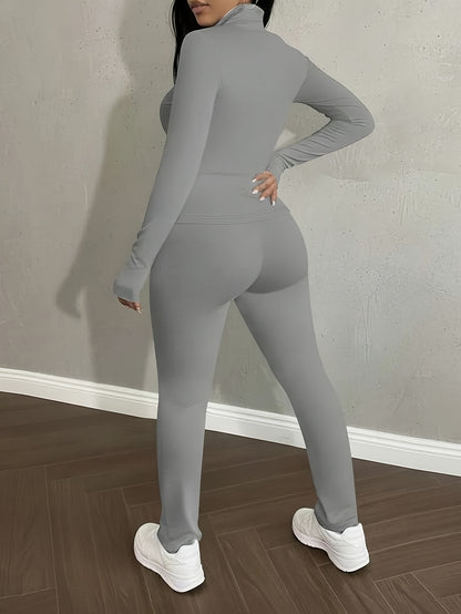Women'S 2pcs Sets Long Sleeve Zip Up Crop Tops And Flare Pants Casual Oufit Jogger Loungewear Set