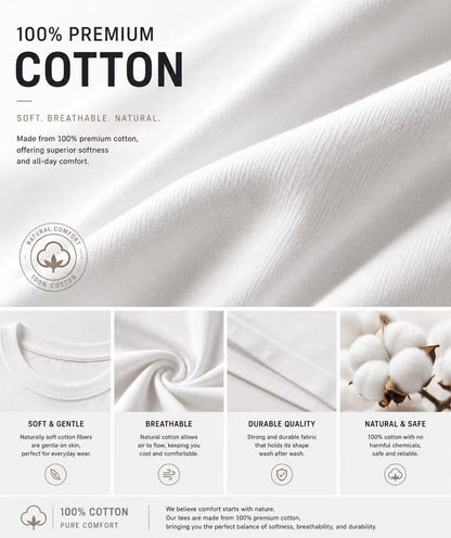 5 Pack Mens Cotton Crew Neck Regular T-Shirts Bulk Short Sleeve Lightweight Tees White Colors
