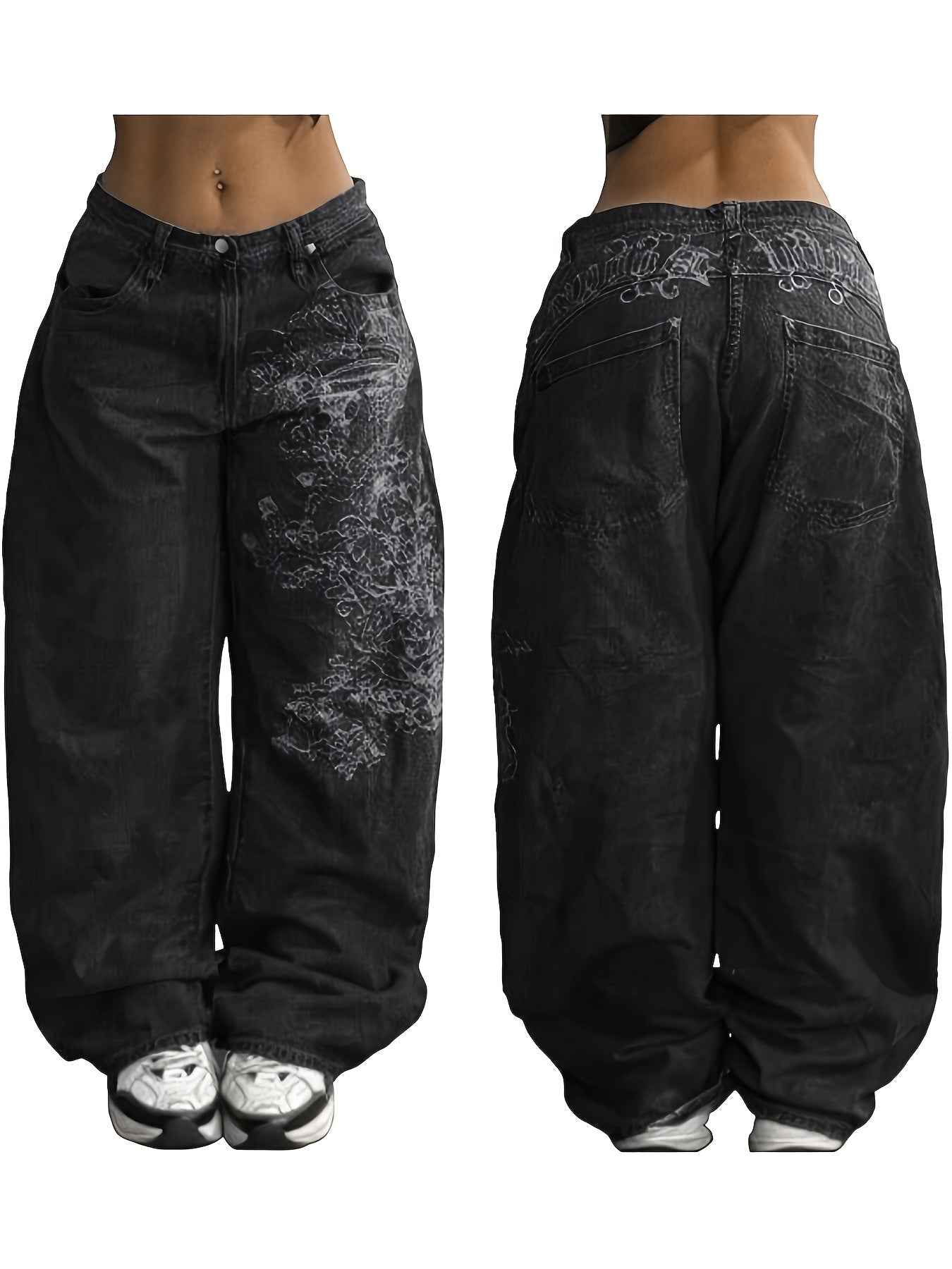 Women Hip Hop Baggy Jeans Trendy Mid-Low Waisted 90S Vintage Denim Pants Baggy Vintage Jeans Streetwear