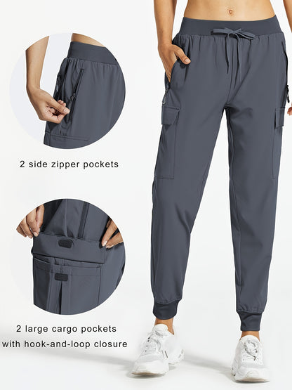 Women'S Cargo Joggers Hiking Pants Lightweight Quick Dry Camping 50+ Zippered Pockets