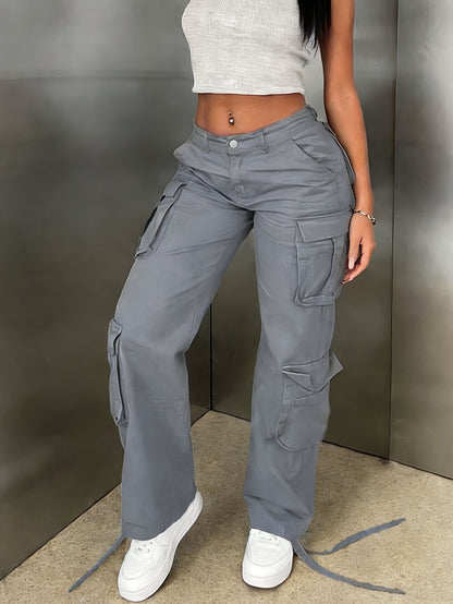 Y2K Style Retro Wash Water Era Feel Women's Work Pants, Basic Multi-functional Pockets Are Very Suitable for Street Travel.