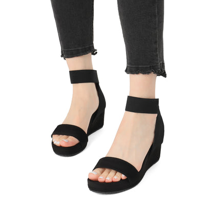 Womens Open Toe Elastic Ankle Strap Platform Wedge Sandal, Comfortable Versatile for everyday wear, meeting friends, running errands, and other occasions with wrap dresses, jeans, skirts, shorts, jumpsuits