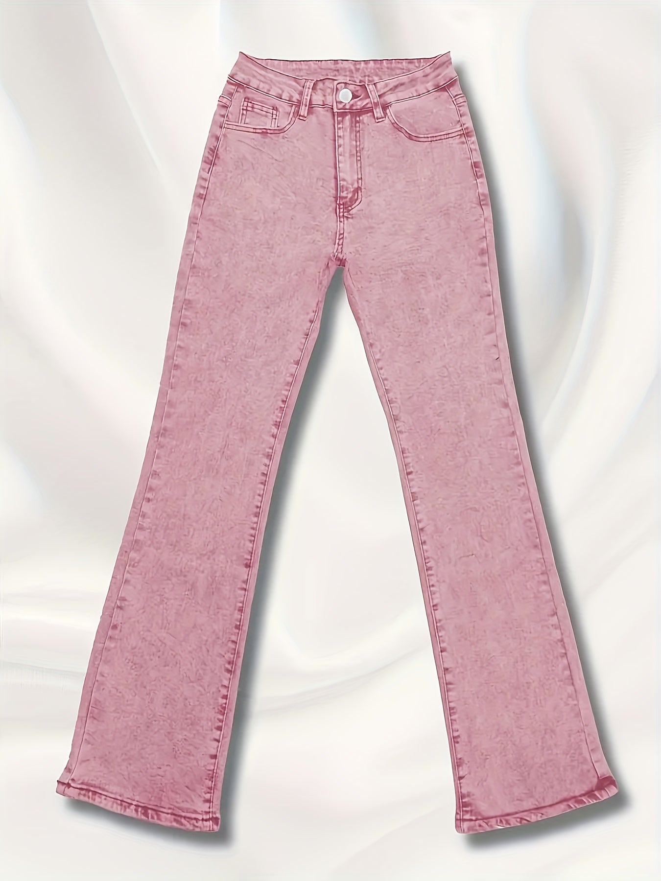 2026 NEW [Long Length Skinny Flare Jeans] Women'S Casual Skinny Flare Jeans, Long Length, Low Waist, Button Fly, Medium Stretch, All Seasons, Solid Color