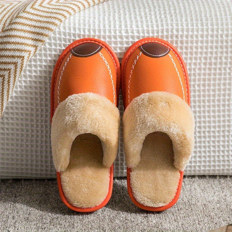Men's PU Slippers Black Slip-On Men PU Slippers New Winter Warm Indoor Slipper Home House Shoes Warm Slippers Soft Sole For Indoor Comfort