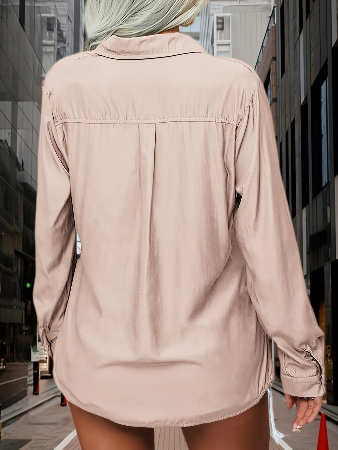 Womens Solid Lapel Long Sleeves Button Casual Basic Office Shirt Top Blouse