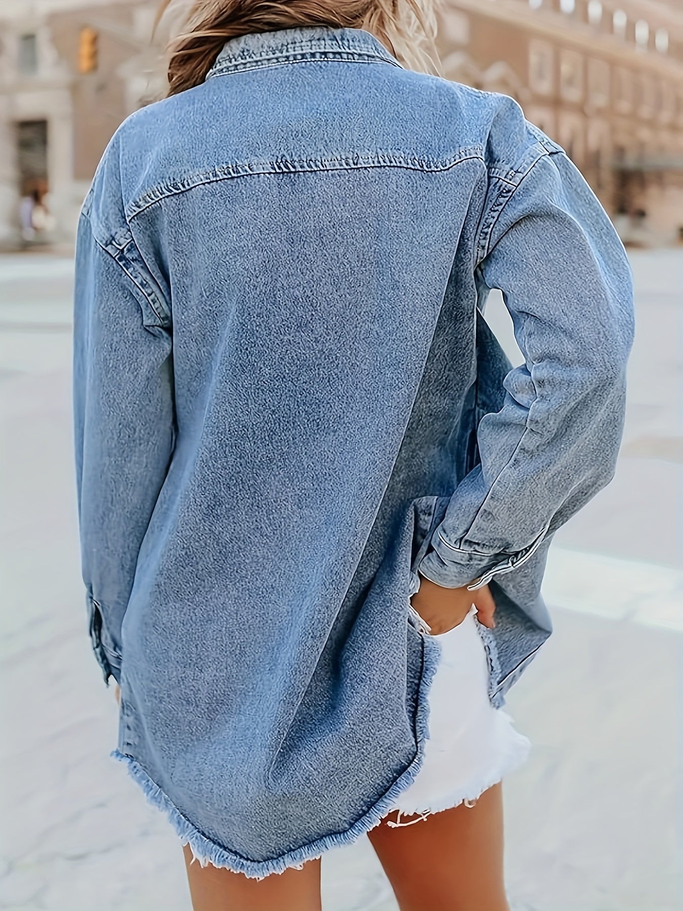 [Oversized Denim Jacket] Women's Oversized Denim Jacket Casual Long Sleeve Denim Shirts Distressed Jean Jacket Fall Outfits