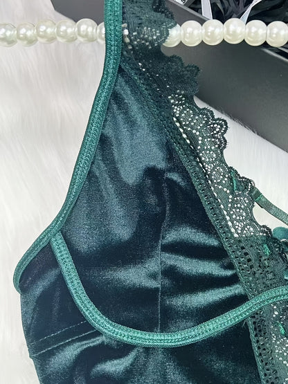 New Spring/Summer Gift: Light Luxury High-End Solid Color Lace Patchwork Tie-Up V-Neck Side-Slit Backless Slim-Fit Velvet Dress. Soft and Comfortable Fabric, Light Luxury and High-end