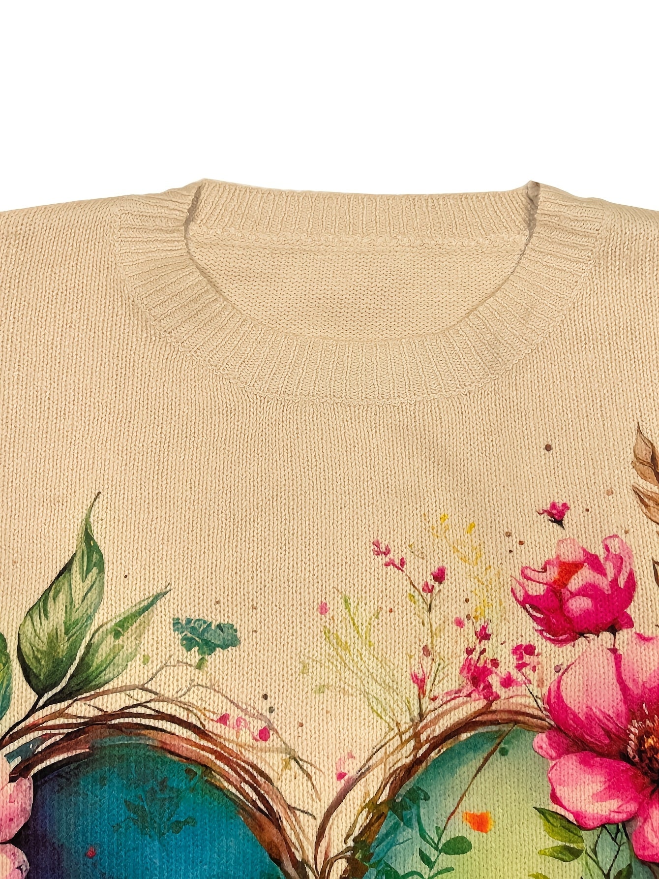 Women'S Lightweight -Effect Floral Print Sweater - All-Over Vibrant Flower Pattern, Casual Crew Neck Long Sleeve Top, Regular Fit for All Seasons, Cute Sweater, Versatile Fashion, Soft Texture, Everyday Outfit, Comfortable Texture, Trendy Women
