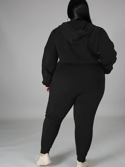 Women's Plus Size Tracksuit Set - Long Sleeve Hooded Loungewear and Sweatsuit Sets with Pockets, Polyester and Elastane