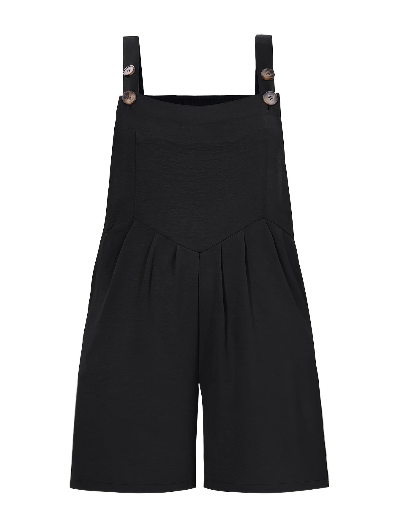 Plus Size, Plus Size Solid Color Sleeveless Overall with Pockets, Spring And Summer, Black Jumpsuits.