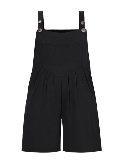 Plus Size, Plus Size Solid Color Sleeveless Overall with Pockets, Spring And Summer, Black Jumpsuits.