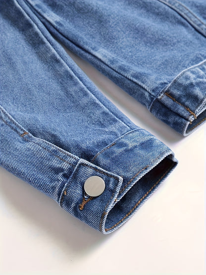 1pc Men'S Casual Denim Jacket, 80% 20%, Solid Color, Lapel Collar, Non-Stretch Woven Fabric, Regular Fit with Pockets
