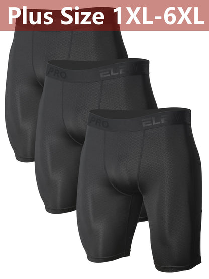 3pcs Men's Plus Size Workout Underwear & Running Gym Shorts with Side Pockets, Moisture-Wicking Quick-Dry Polyester, Snake-Light Beige Embossed Design, 1XL-6XL Sizes for Athletic Protection & Comfort, Athletic Compression | Sporty Look, PLUS SIZE