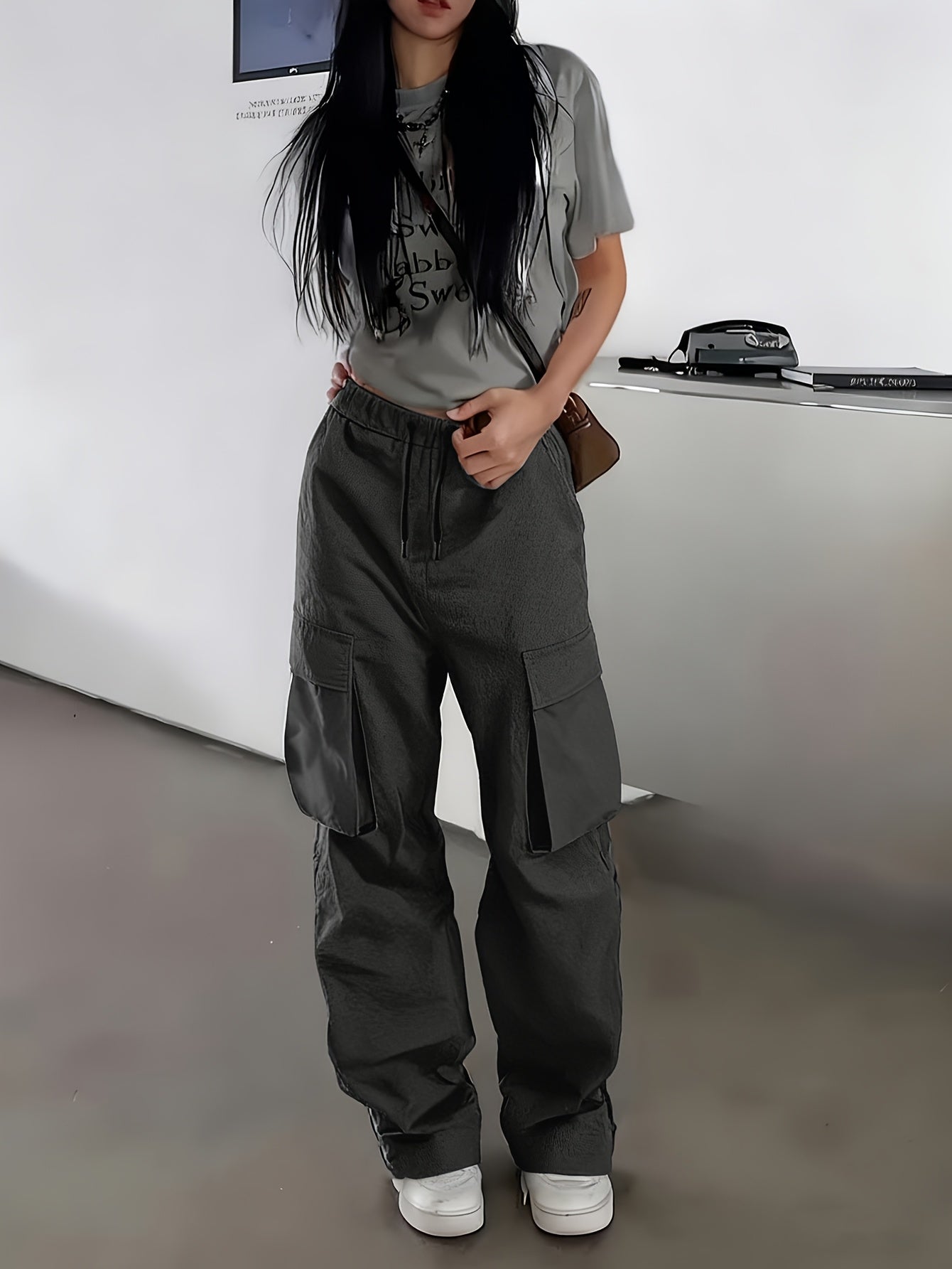 Women's Black Dark Gray Light Grey Khaki Cargo Cargo Pants - product view 13