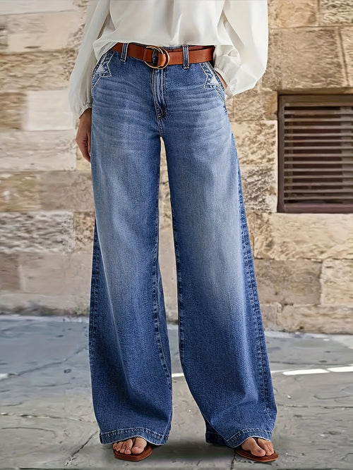 Women's Denim Jeans, Light Blue Loose Fit Wide-Leg Non-Stretch, Casual Comfort Machine Washable, All-Season Versatile Style