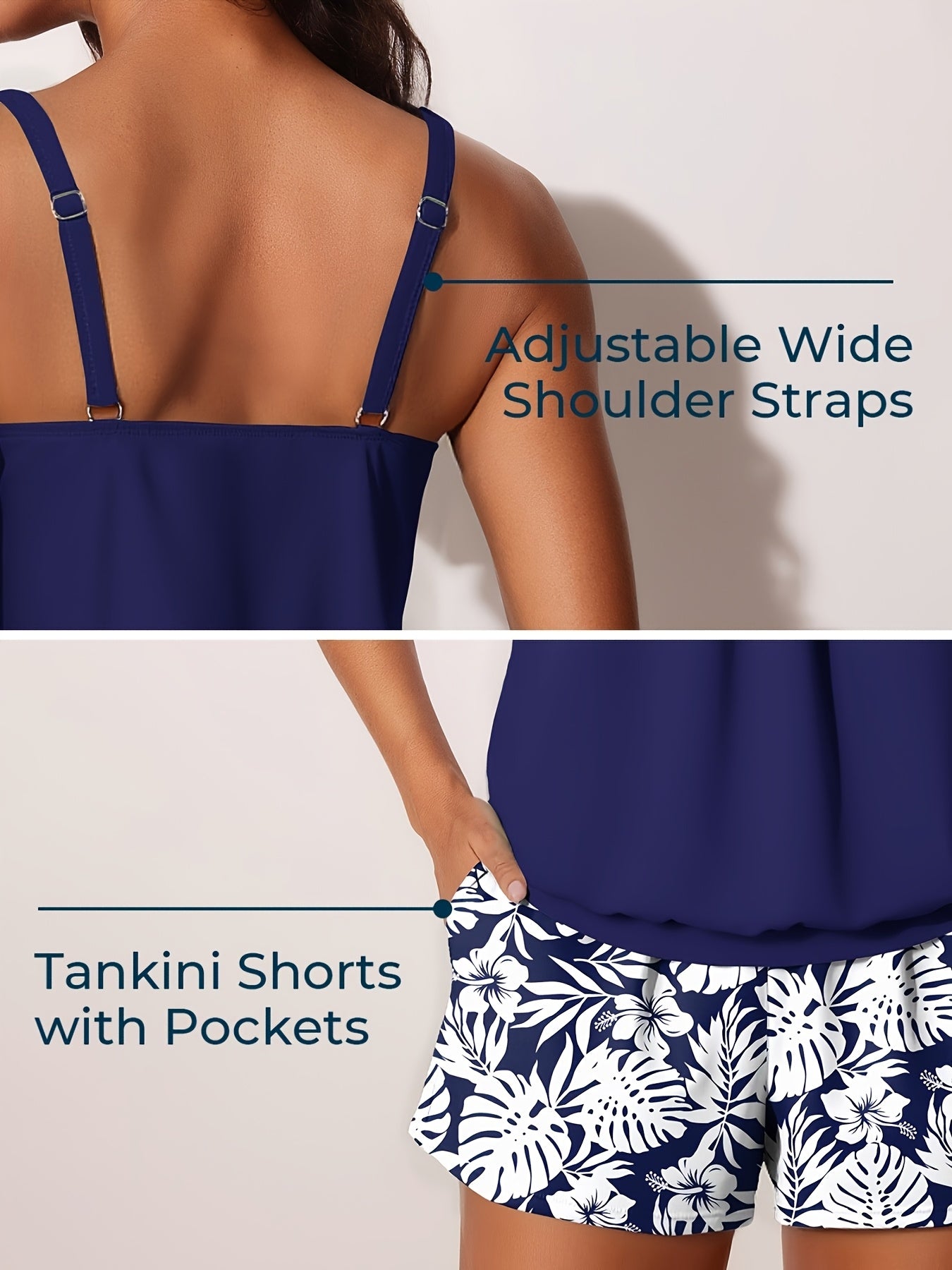 Modest Tummy Control Blouson Women'S Tankini Swimsuits Bathing Suits Swim Shorts With Pockets For Beach