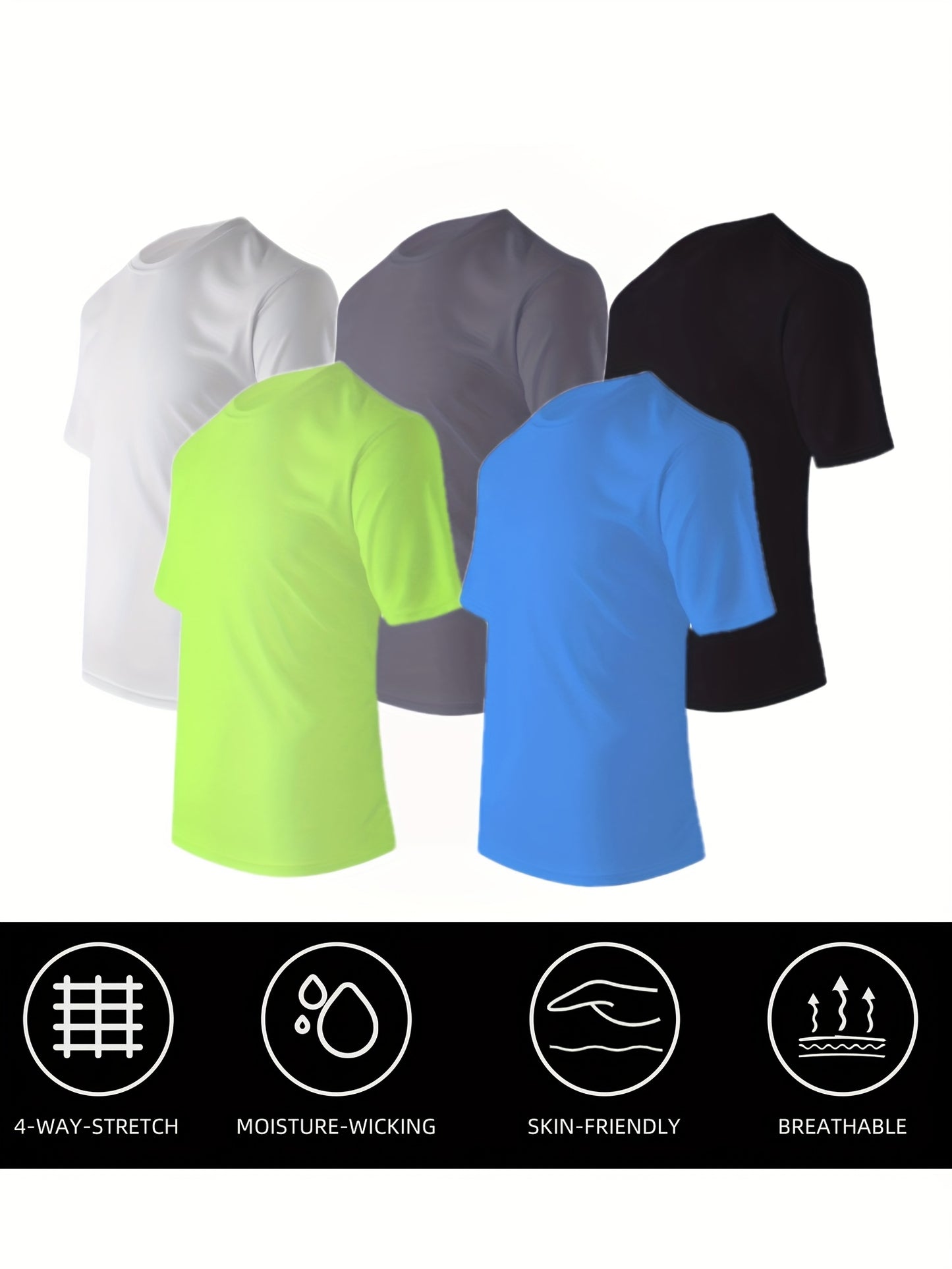 5-Pack Men's Quick-Dry Crew Neck short sleeves T-Shirts, Moisture Wicking, UPF 50+ Sizes S-3XL