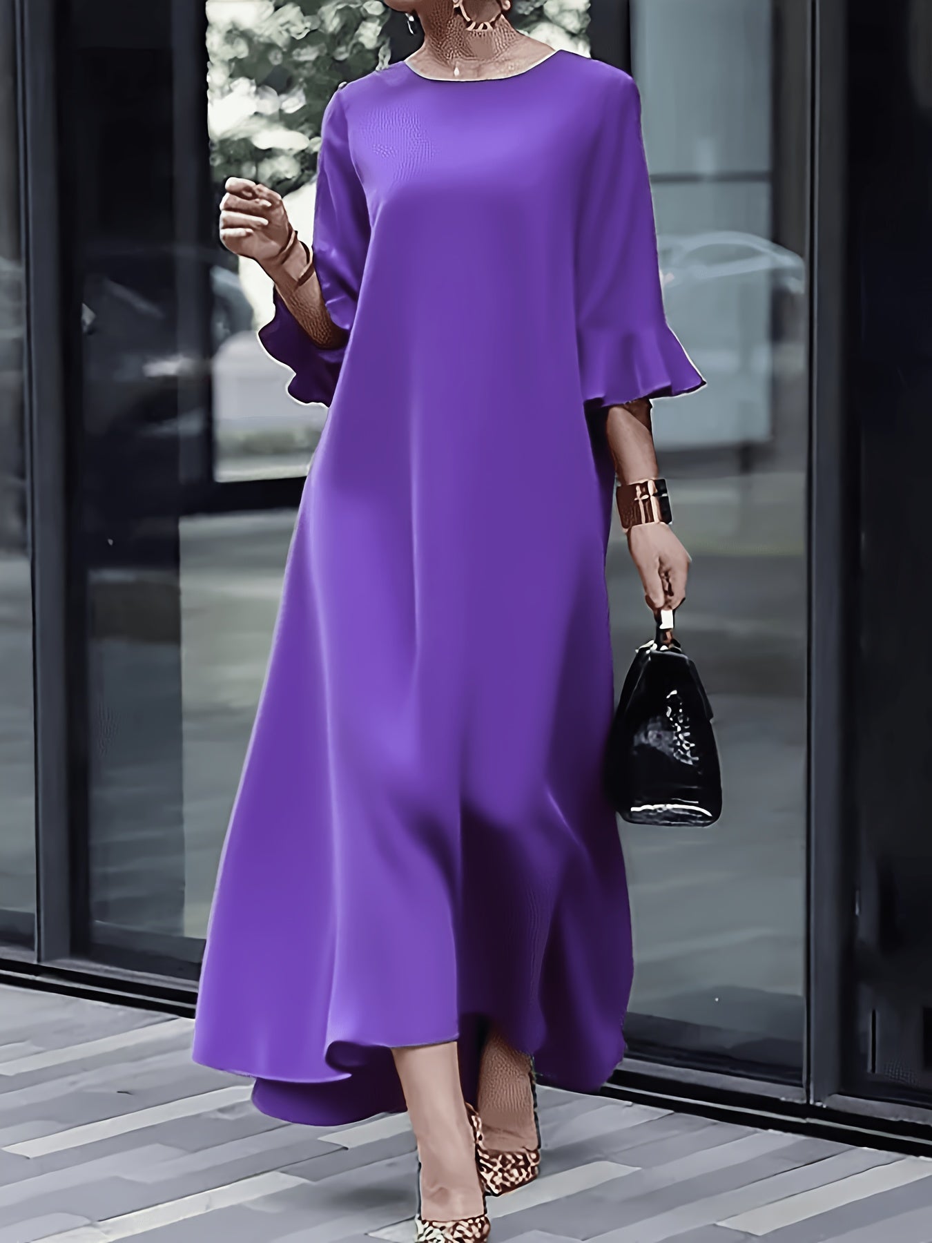Women's Yellow Polyester Ruffle Maxi Dress - product view 1