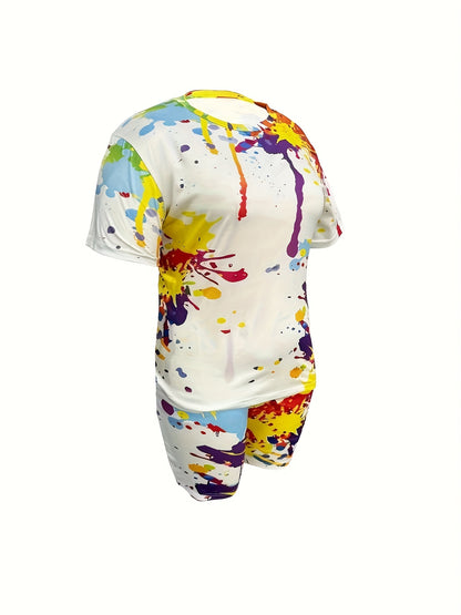 Plus Size Printed Fashion Suit Tie-Dye Breathable Short Sleeve T-Shirt & Shorts - Fashionable Casual Women's Wear Plus Summer Wear