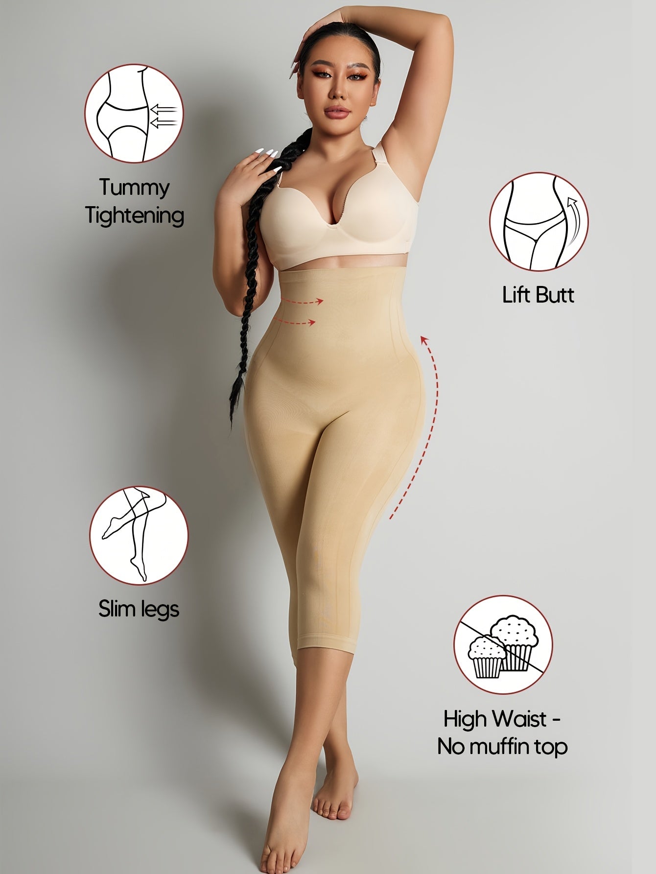Solid High-Waisted Shaping Shorts Featuring an Anti-Slip Strip, Designed for Tummy Control And Butt Lifting. These Comfortable And Highly Elastic Shapewear Pieces Are Excellent for Abdominal And Hip Lifting