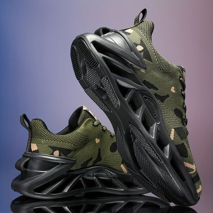 Camouflage Breathable Mesh Running Shoes, All-Season Low Top Lace-Up Sneakers with Rubber Sole And Fabric Insole for Casual Outdoor Sports