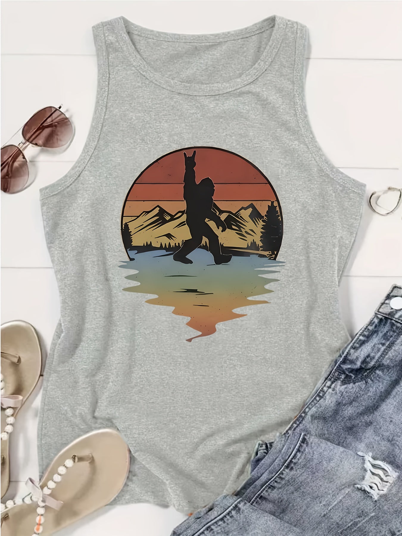 Pattern Print Casual Vest - Crew-neck Casual Sleeveless Vest in Polyester - Lightweight Breathable, Women's Wear