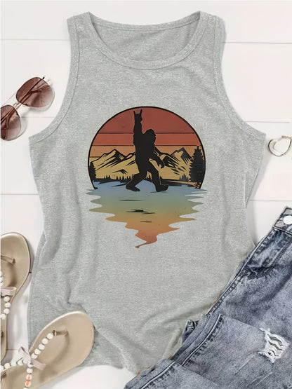 Pattern Print Casual Vest - Crew-neck Casual Sleeveless Vest in Polyester - Lightweight Breathable, Women's Wear