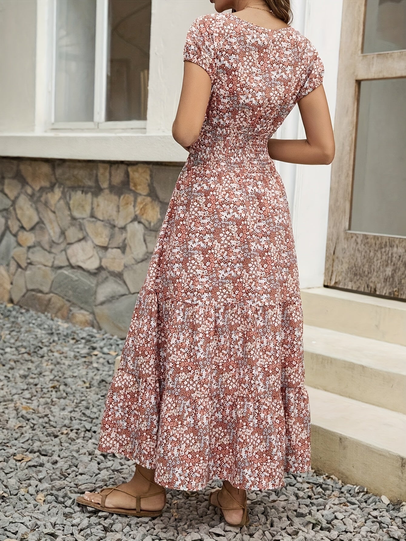 Floral V-Neck Dress for Women - Blossom Chic, Soft & Breathable Polyester, Machine Washable, Easy Care, Perfect for Spring, Summer, and Fall Occasions, Casual Attire, and Outdoor