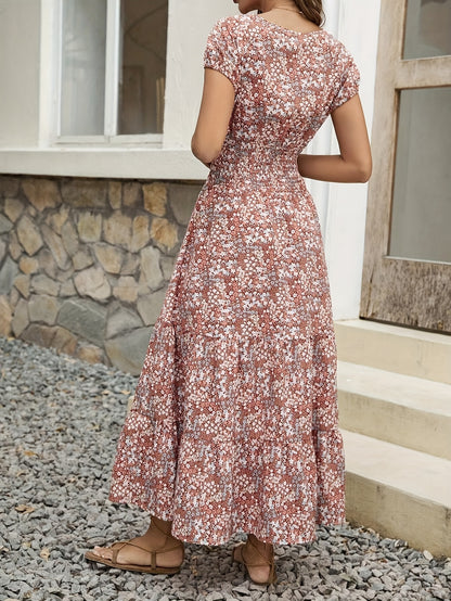 Floral V-Neck Dress for Women - Blossom Chic, Soft & Breathable Polyester, Machine Washable, Easy Care, Perfect for Spring, Summer, and Fall Occasions, Casual Attire, and Outdoor