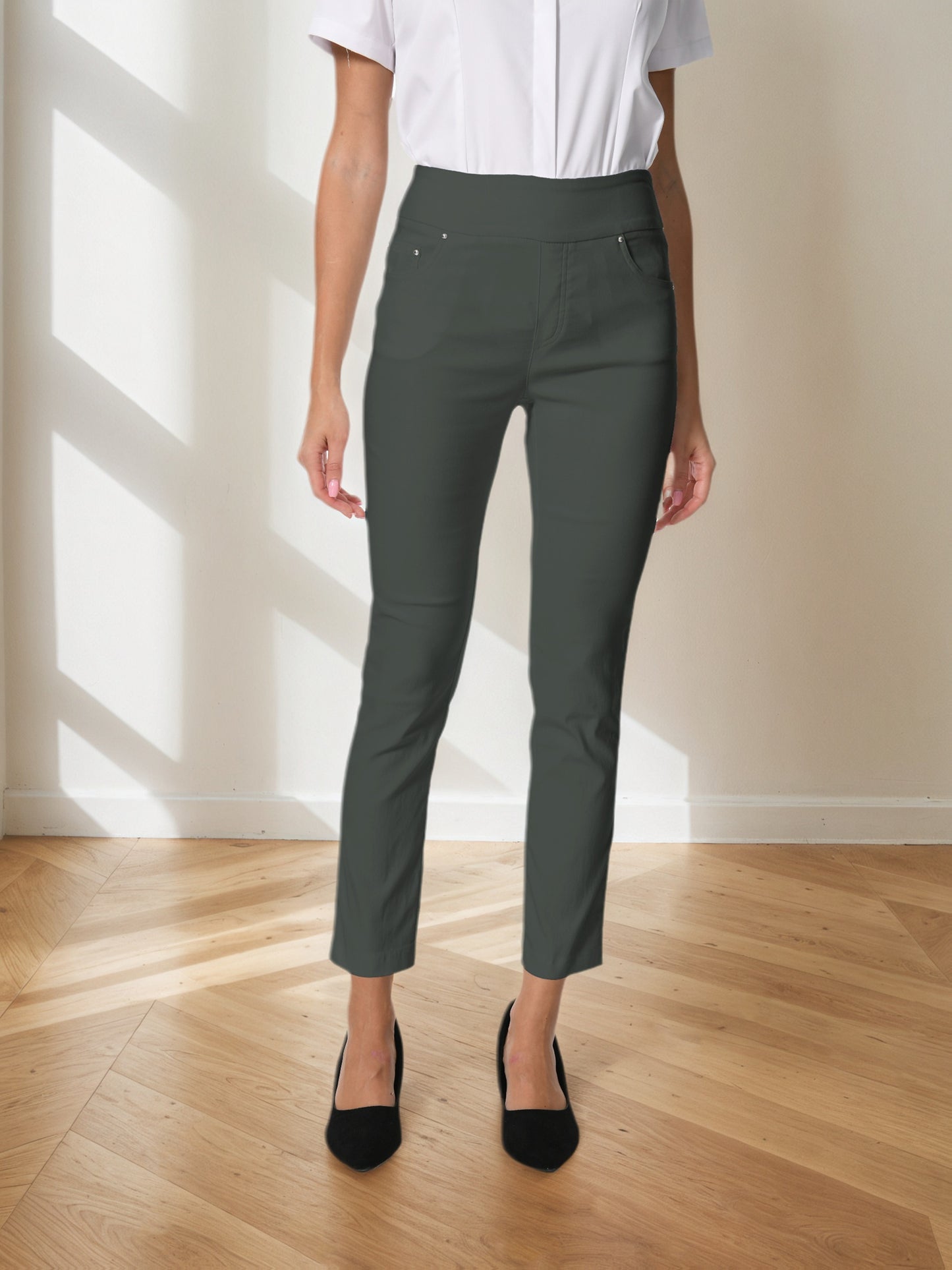 Women's High Waist Dress Pants Stretchy Straight Leg Slim Fit Work Slacks with 5 Pockets, Elegant Office & Casual Wear