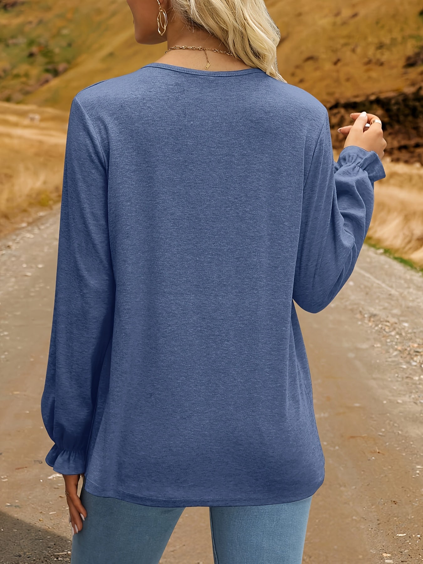 Womens Tops Dressy Casual Pleated Ruffle Long Sleeve Shirts Loose Fitting Blouses Tunic Tops
