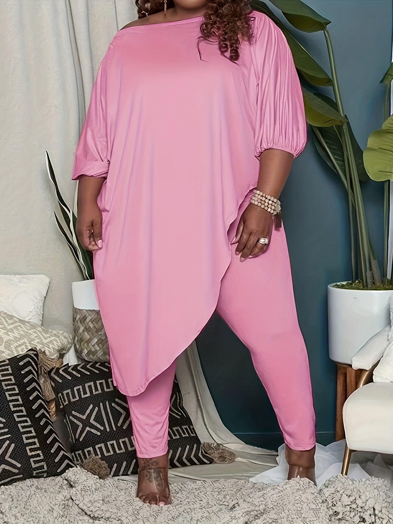 Plus Size, 1pc Plus Size Women's Clothing, Elastic, Soft And Comfortable, Skin-friendly And Breathable, Simple But Elegant, You Can Casually Match with Flats Or High Heels, Suitable for Leisure, Shopping, S,, And So On