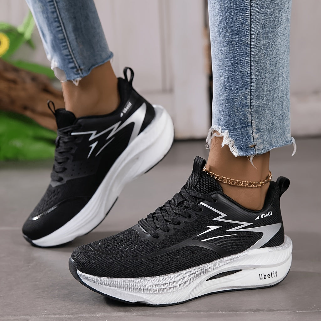 [Sneakers] New Women'S Fashionable Carbon Plate Running Shoes, Woven And Offset Printed Uppers, with MD And Rubber Soles, Featuring Cushioning, Rebound, Breathability, And Slip Resistance, Suitable for Daily Running, Racing, Training