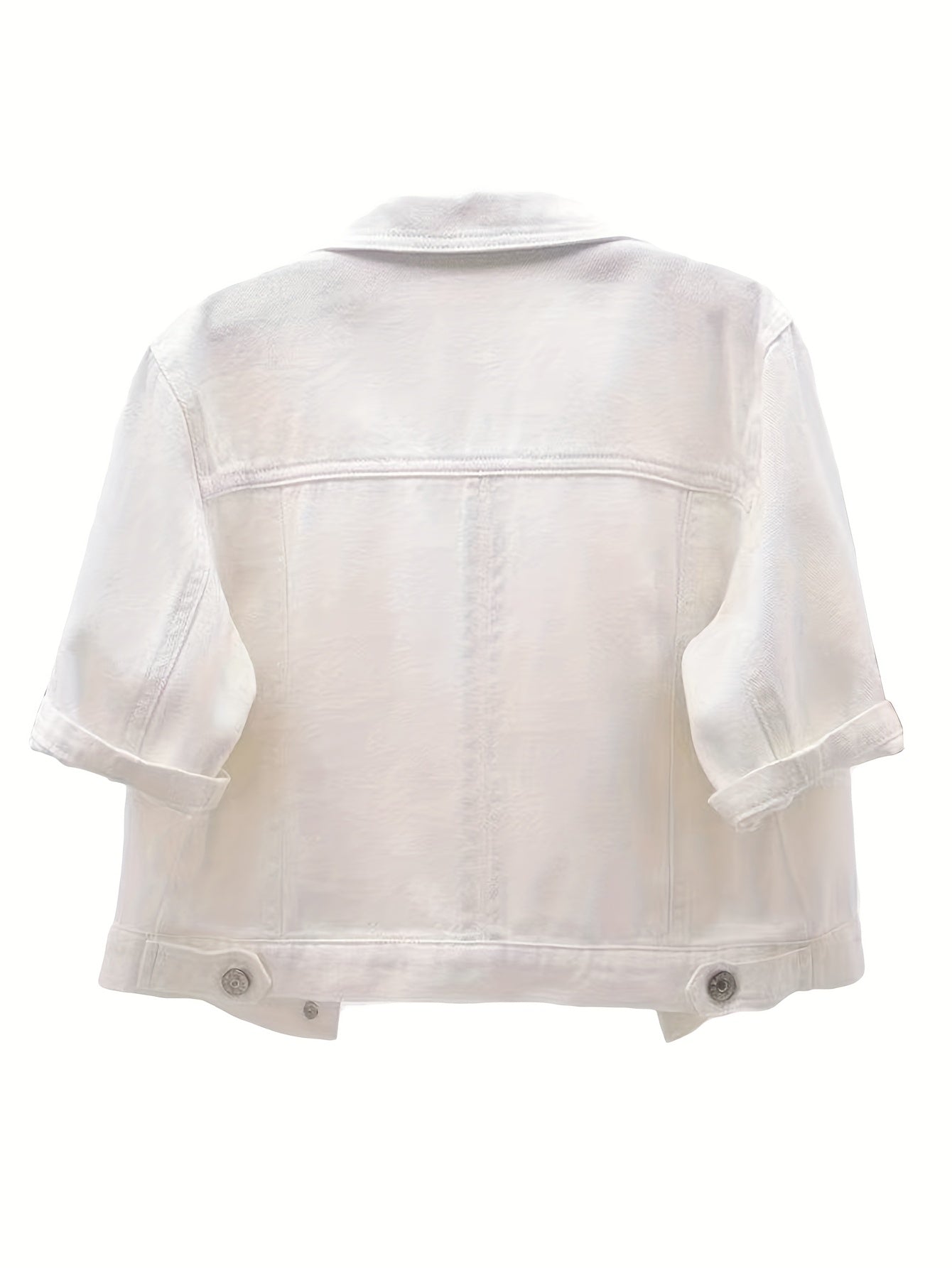 Ladies' Short Denim Jacket with a Slim Fit, Featuring 3/4 Sleeves And a Distressed Look