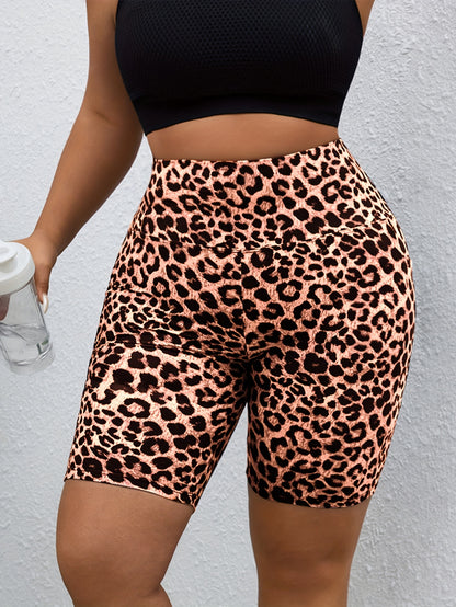 PLUS Size High Waist Leopard Print Sport Shorts With Side Pocket - Spring Summer New Arrivals