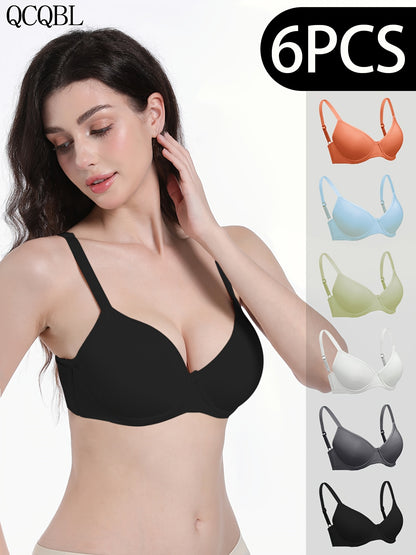 6-Pack Ultra-Soft Seamless Push-Up Bras - Comfortable Everyday Support, Elegant Style, Breathable Cups, Versatile Value Set for Women of All Shapes And Sizes - Perfect for Daily Wear, Lounging, And Layering Under Favorite Tops