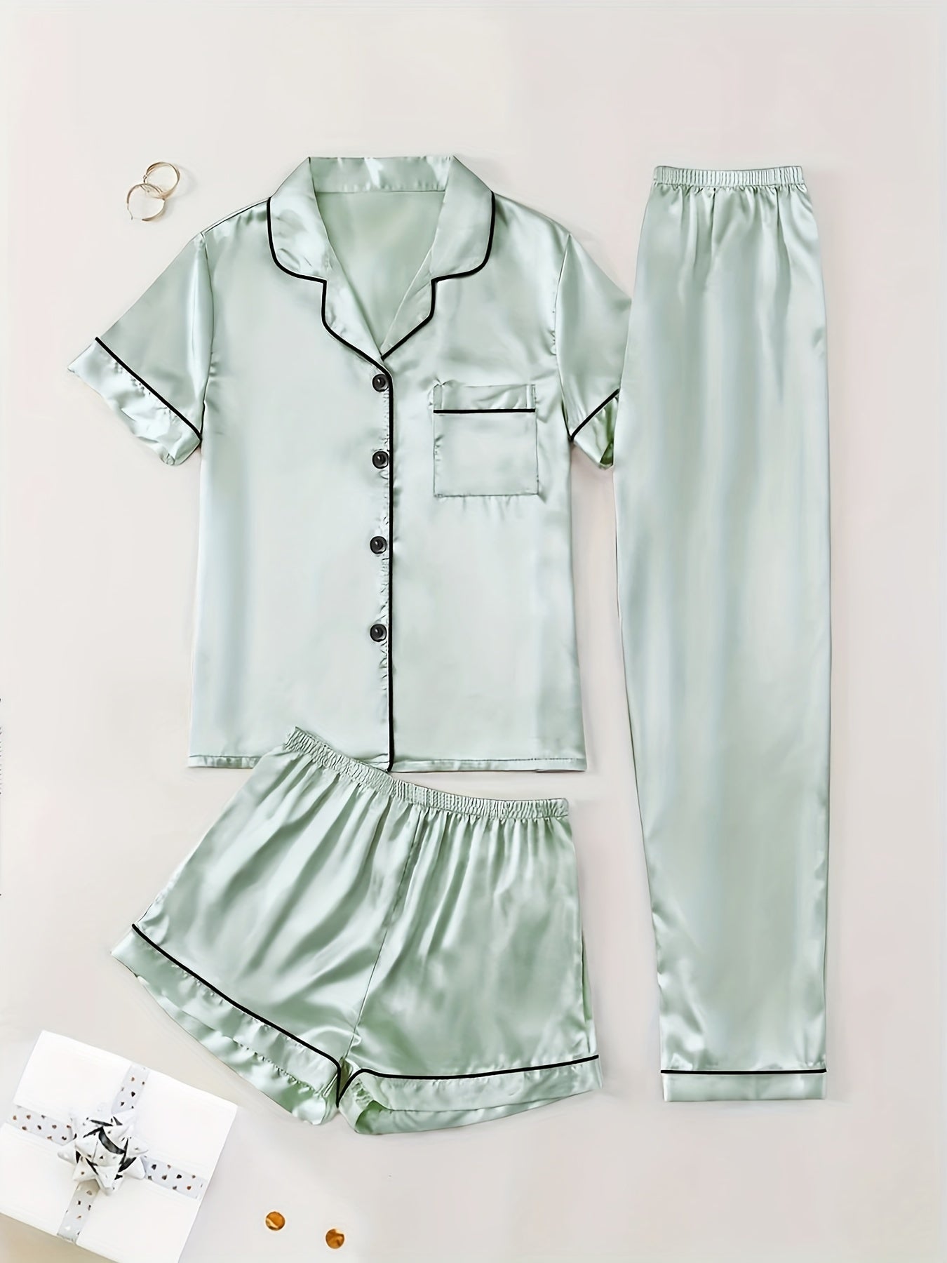 Women's Champagne Satin Short-Sleeve Pants - product view 50