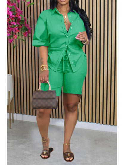 fern green Polyester Short-Sleeve Shorts - product view 4