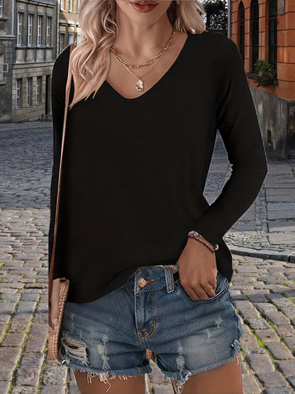 3pcs Women's Spring and Autumn T-shirt Set, Long-sleeved, No Pockets on the Chest, Casual and Comfortable Top.