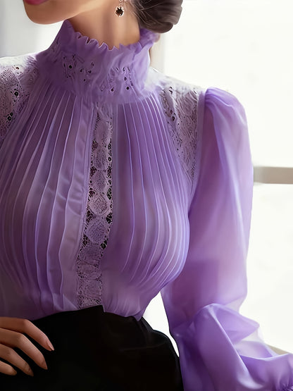Fashion Women'S Shirt T-shirt Advanced Sense Of Luxury Elegant Fashion White Hollow Puff Sleeves Ruffled Turtleneck Shirt Top Female Design Sense.