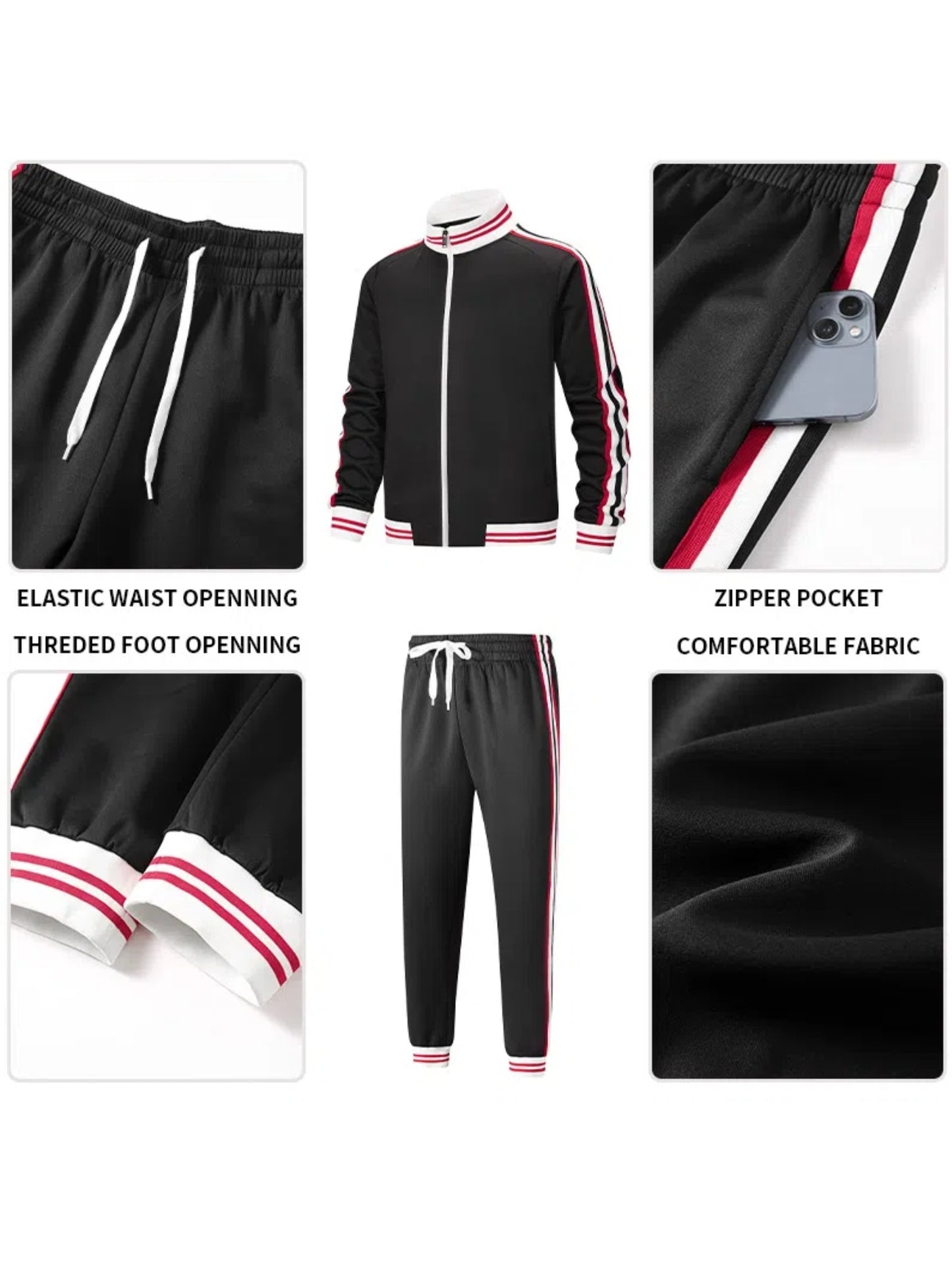 Men Track Suits Sets Long Sleeve Full-zip Sweatsuit Active Jackets And Pants 2pcs Outfits