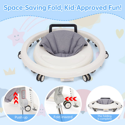 Baby Walker Foldable with 9 Adjustable Heights, Baby Walkers and Activity Center for Boys Girls Babies 6-12 Months, Baby Walker and Bouncer Combo with Wheels Portable Anti-Rollover, Mother's Choice
