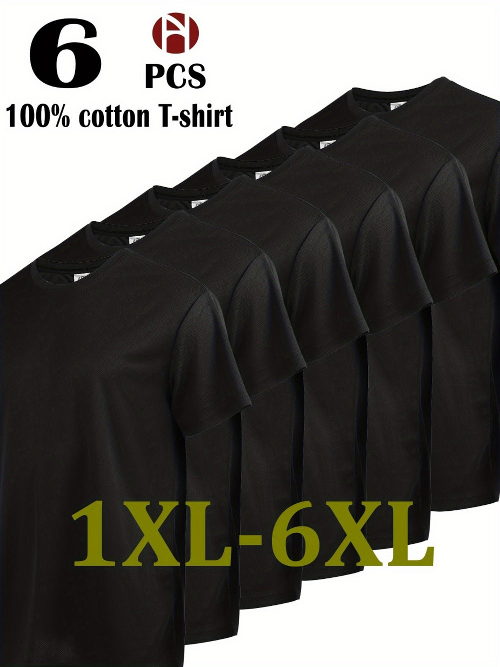 Men's 6-Pack Plus Size Cotton T-Shirts - Solid Color Crew Neck Basics