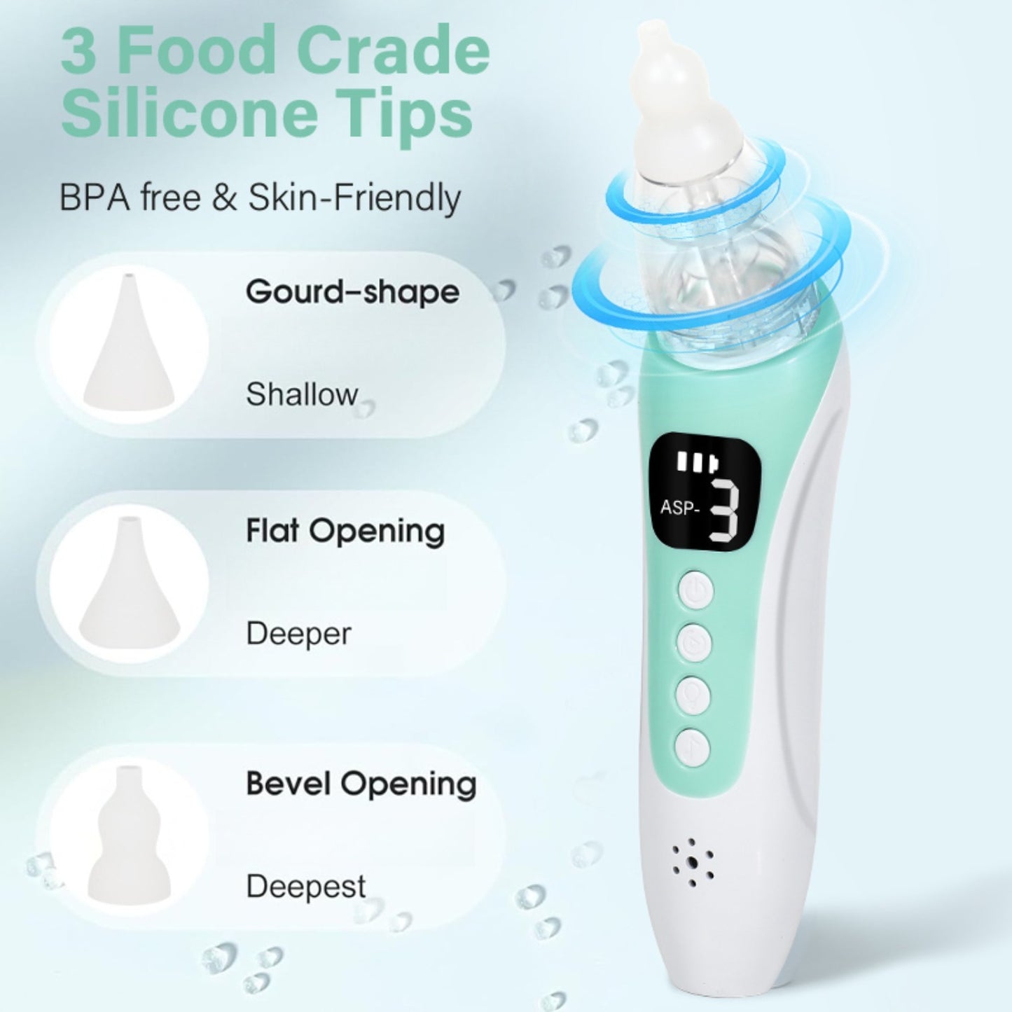 Portable Nasal Cleaning Device, USB Rechargeable Nasal Aspirator with Anti-Backflow & Built-In Music, 3-Level Adjustable Suction with 3 Tips, Ideal for Home, Travel & Holiday Gifts