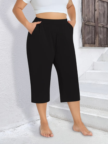 3 Pack Women's Plus Size Capri Pants - Summer Yoga Pants with Pockets | Ultra Soft Wide Leg Lounge Pants for Casual Outfits & Street Style | Breathable Stretchy Athleisure Sweatpants