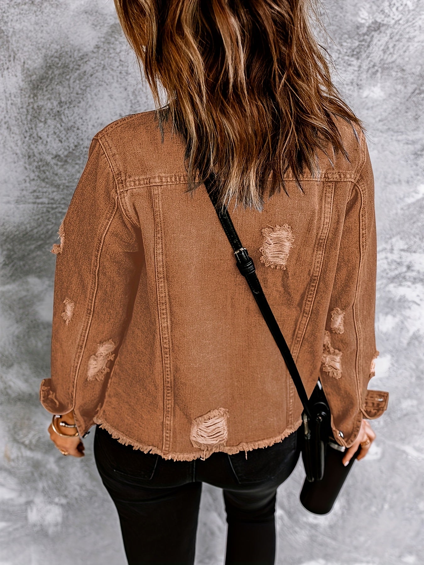 Women's Ripped Washed Button-Up Boyfriend Denim Jacket Coat with Pockets, Casual Classic Distressed Denim Outerwear TZ001
