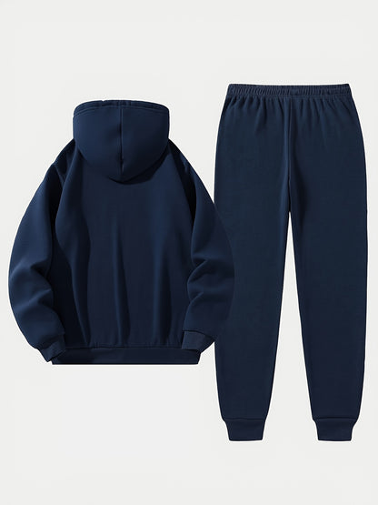 Independence Day Celebration Men's Sportswear 2pcs Hoodie with Pants, Grey with Black Logo, Non-elastic Fabric, Regular Fit, with Pockets, Suitable for Autumn And Winter, Hoodie | Pocket Pants, Sweater Hoodie, Street Style, Party Style